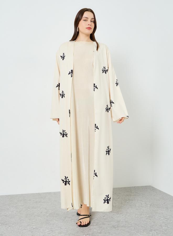 Styli Women Beige Floral Print Kimono Abaya - Image 4